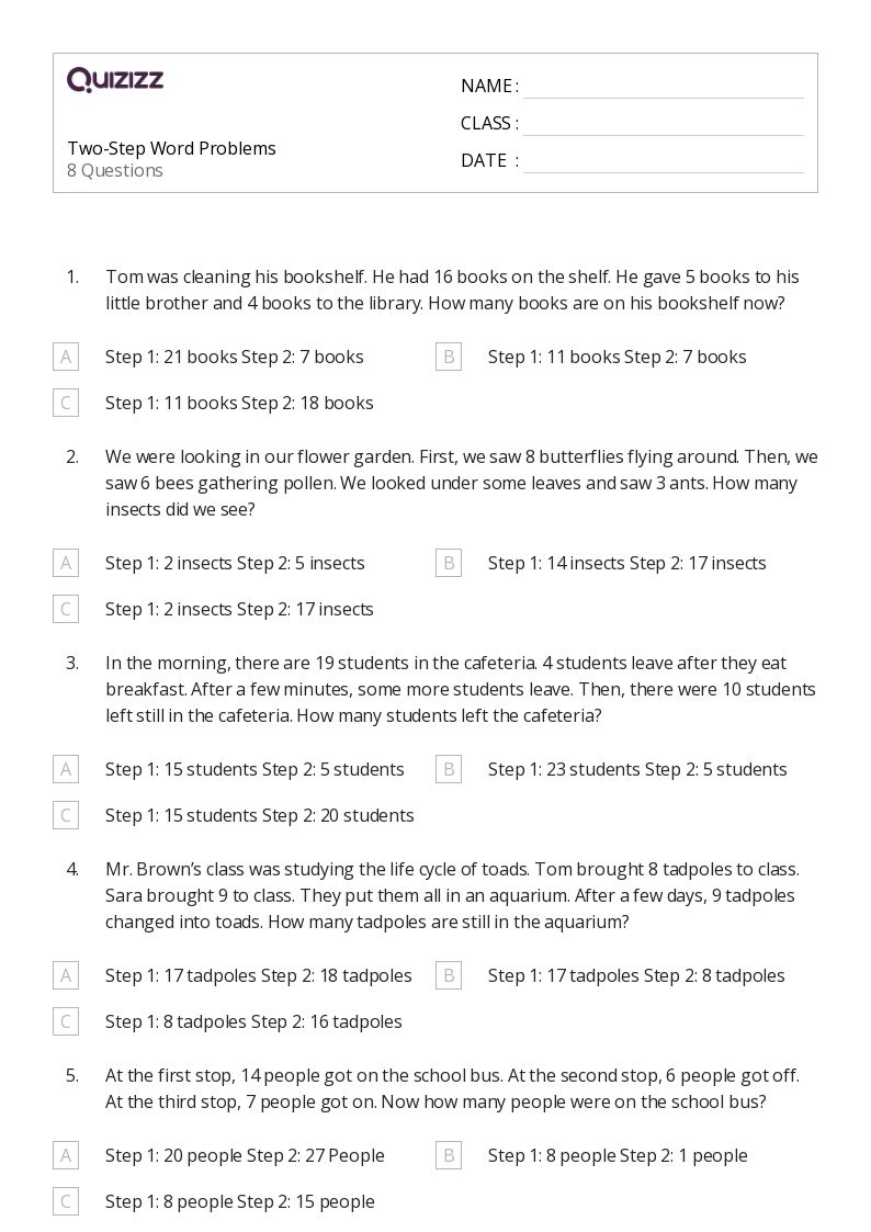 50+ TwoStep Word Problems worksheets for 2nd Grade on Quizizz Free