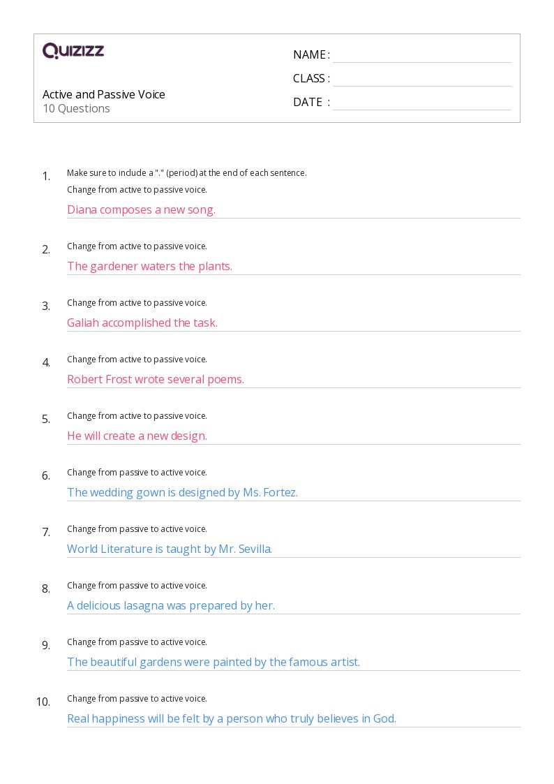 50+ Active and Passive Voice worksheets for 5th Grade on Quizizz Free & Printable