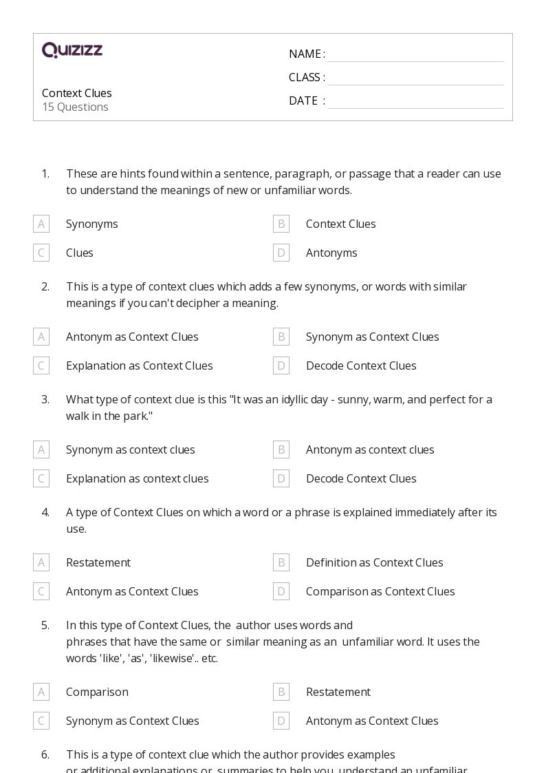50+ Determining Meaning Using Context Clues worksheets for Kindergarten
