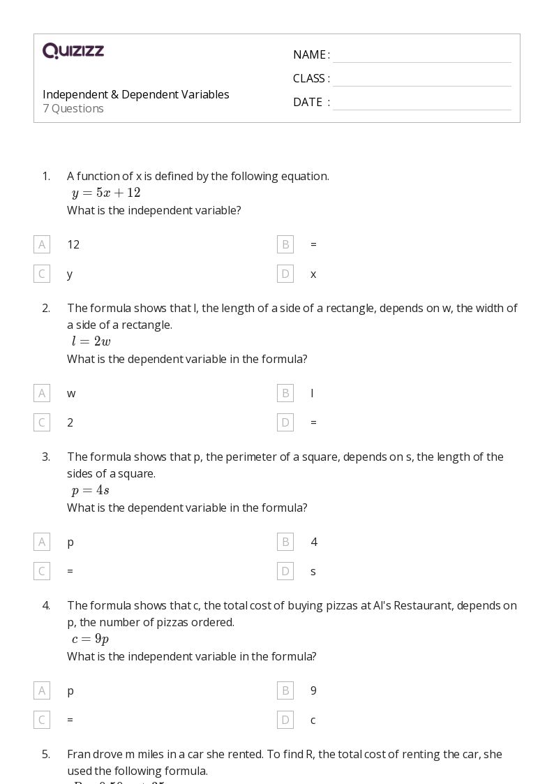 50+ dependent variables worksheets for 8th Grade on Quizizz Free & Printable