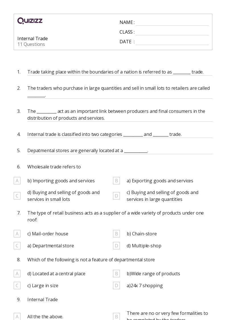 50+ goods and services worksheets for 11th Class on Quizizz Free & Printable