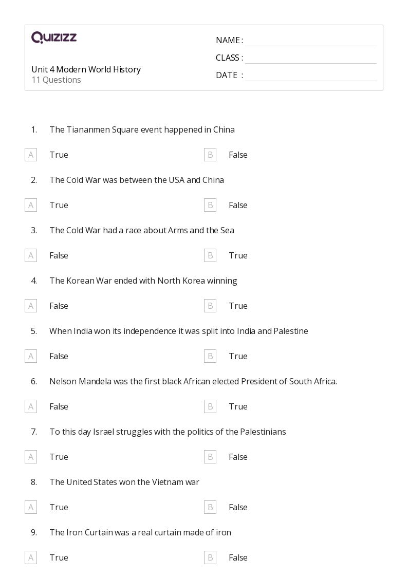 50+ modern world history worksheets for 9th Grade on Quizizz | Free