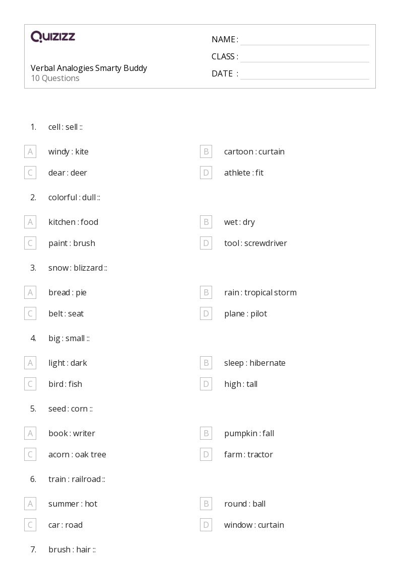 50+ Analogies worksheets for 3rd Grade on Quizizz Free & Printable