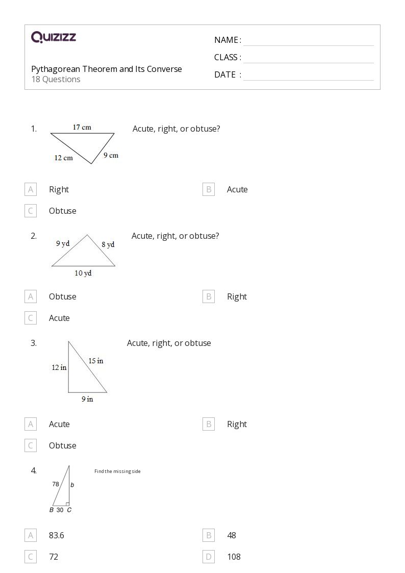 50+ converse pythagoras theorem worksheets on Quizizz | Free & Printable