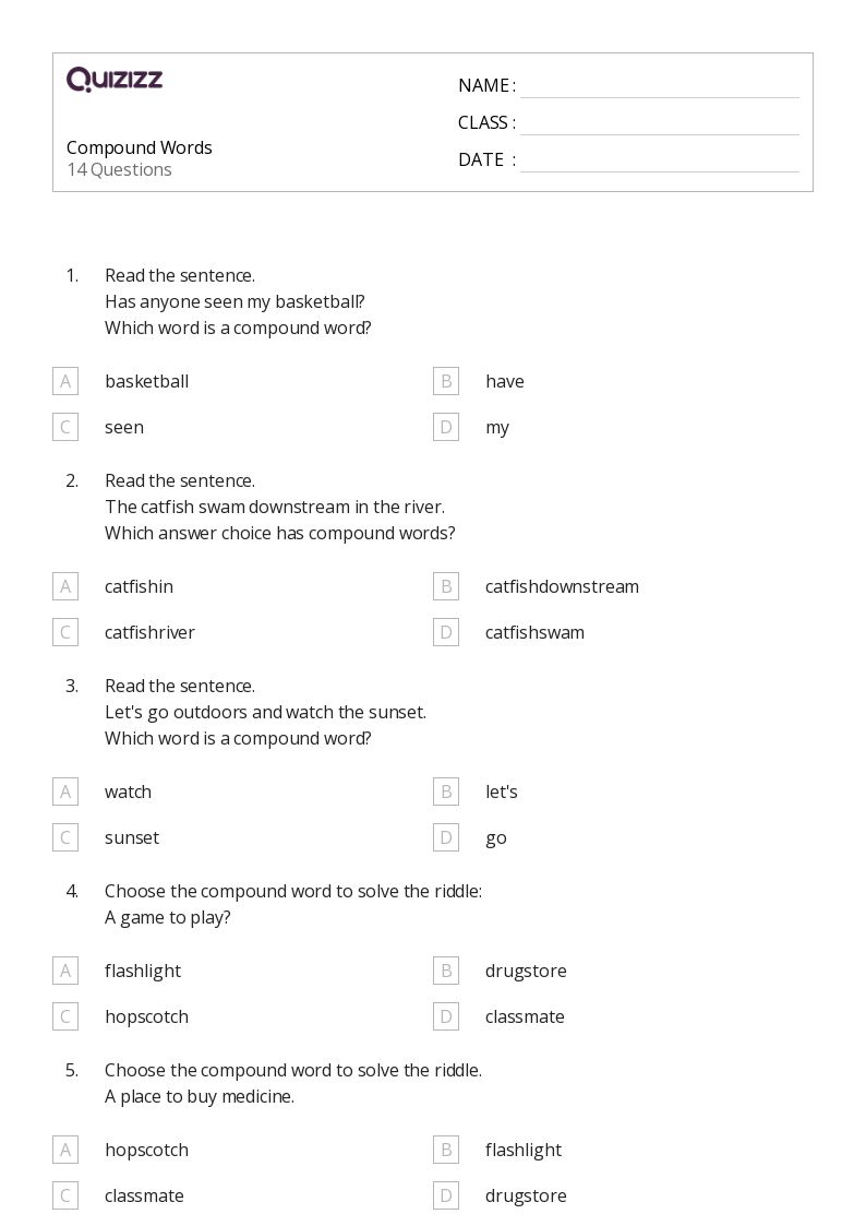 50+ Compound Words worksheets for 3rd Grade on Quizizz Free & Printable