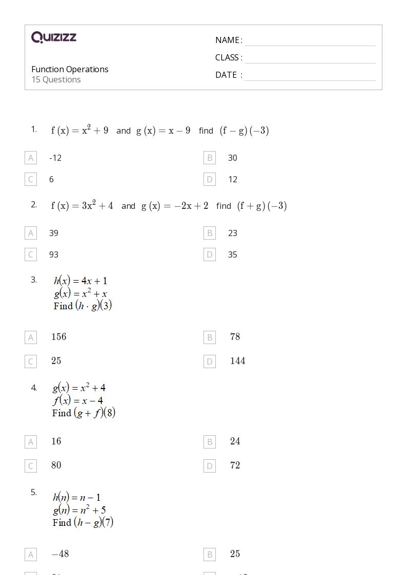 50+ Functions Operations worksheets for 10th Class on Quizizz | Free