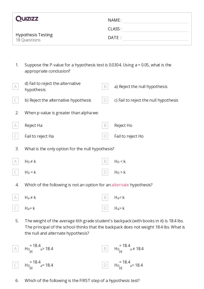 50+ hypothesis testing worksheets on Quizizz Free & Printable