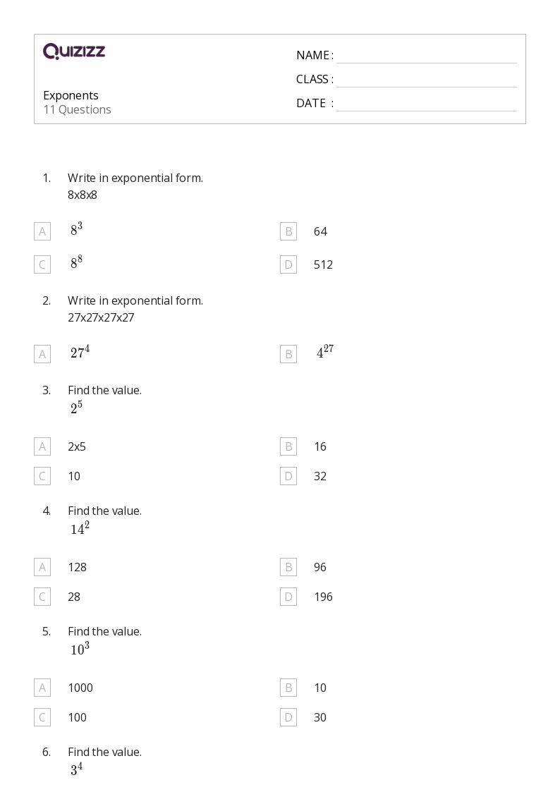 50+ Exponents worksheets for 5th Grade on Quizizz Free & Printable