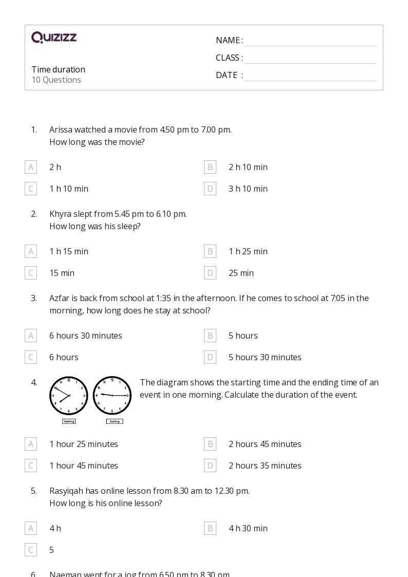 50+ Time worksheets for 4th Class on Quizizz Free & Printable