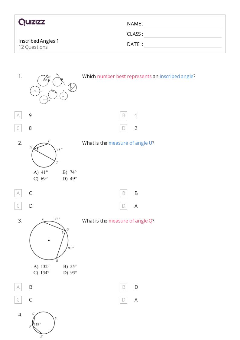 50+ inscribed angles worksheets for 10th Class on Quizizz | Free