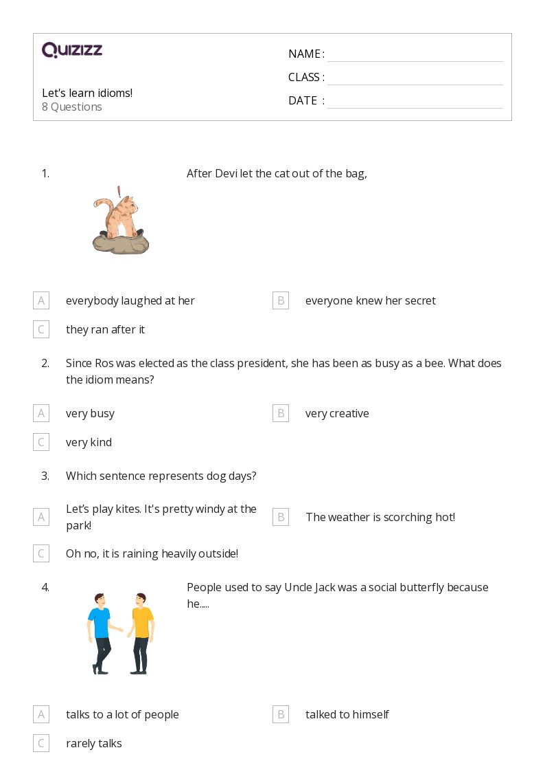 50+ Idioms worksheets for 2nd Class on Quizizz Free & Printable