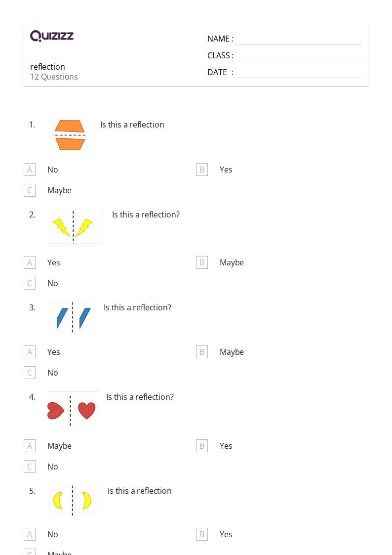 50+ Reflections worksheets for 3rd Class on Quizizz Free & Printable