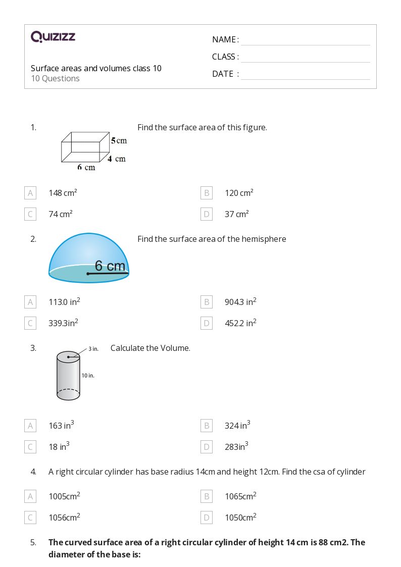 50+ volume and surface area of cubes worksheets for 10th Class on