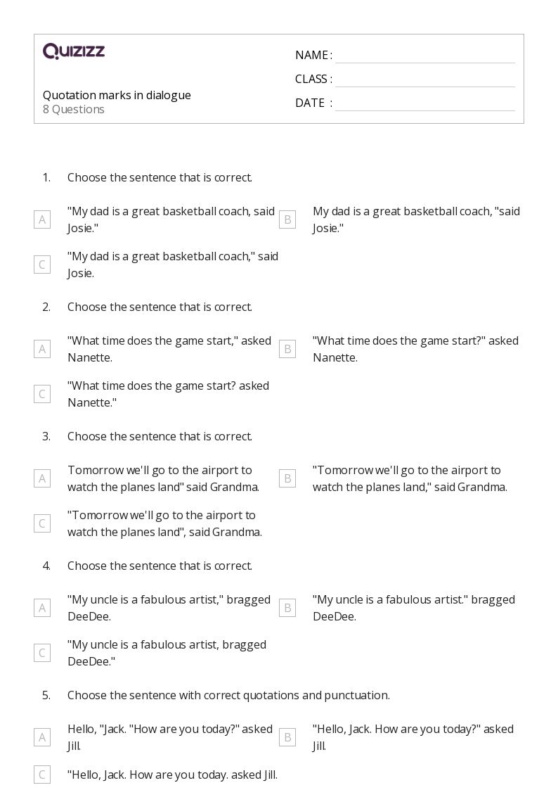 50+ Quotations worksheets for 4th Grade on Quizizz Free & Printable