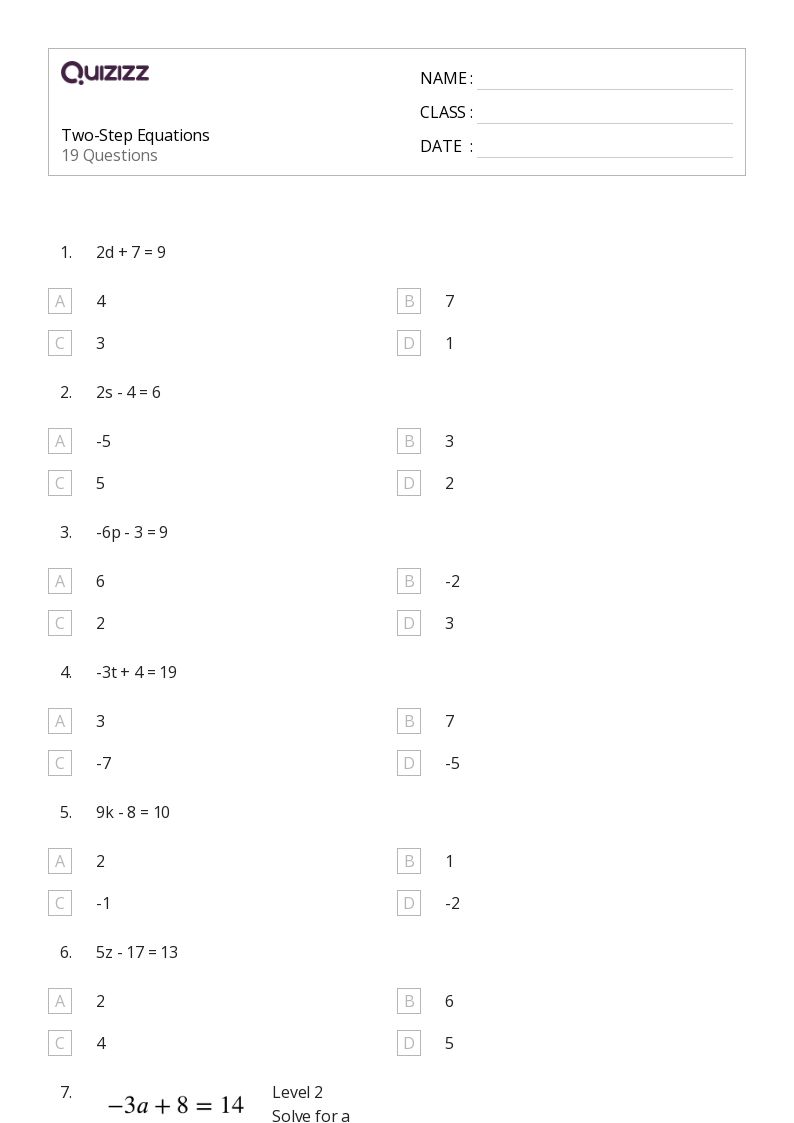 50+ TwoStep Equations worksheets on Quizizz Free & Printable