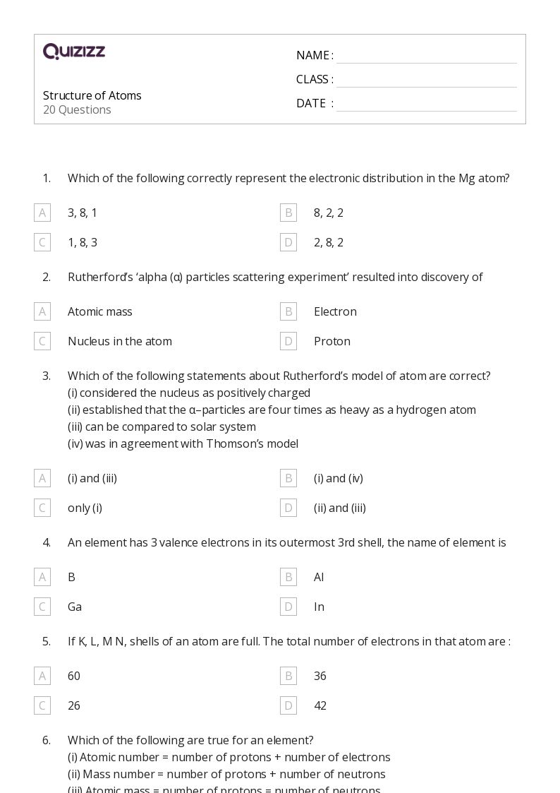 50+ electronic structure of atoms worksheets for 9th Grade on Quizizz