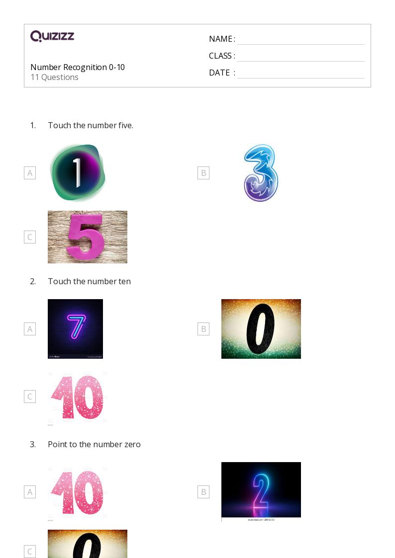 50+ Identifying Numbers 010 worksheets for Kindergarten on Quizizz