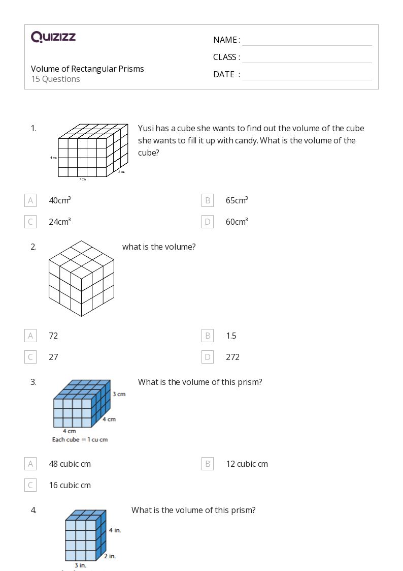 50+ Volume of a Rectangular Prism worksheets for 4th Year on Quizizz