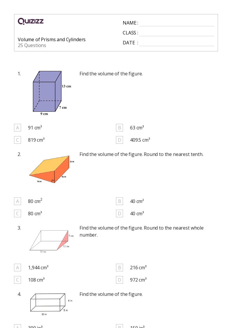 50+ volume and surface area of prisms worksheets for 12th Year on Quizizz Free & Printable