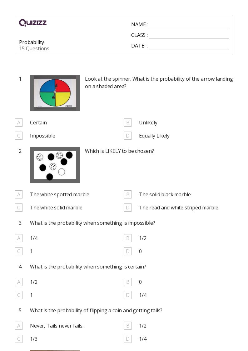 50+ Probability worksheets for 4th Class on Quizizz Free & Printable