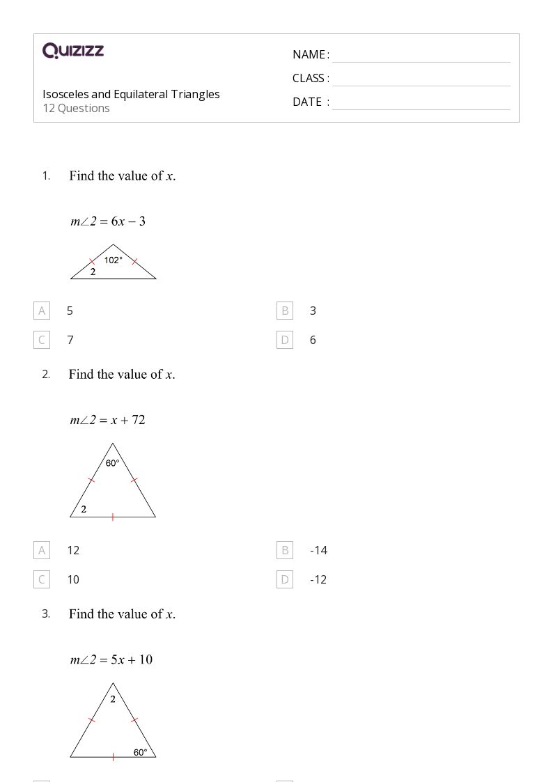Printable congruency in isosceles and equilateral triangles Worksheets Quizizz