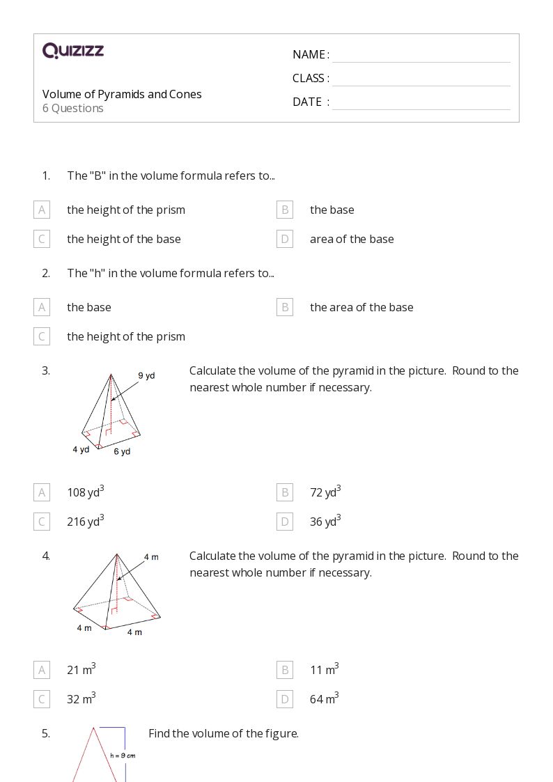 50+ Volume of a Cone worksheets for 1st Grade on Quizizz Free & Printable