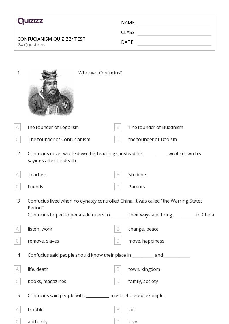 50+ teachings confucius worksheets on Quizizz Free & Printable