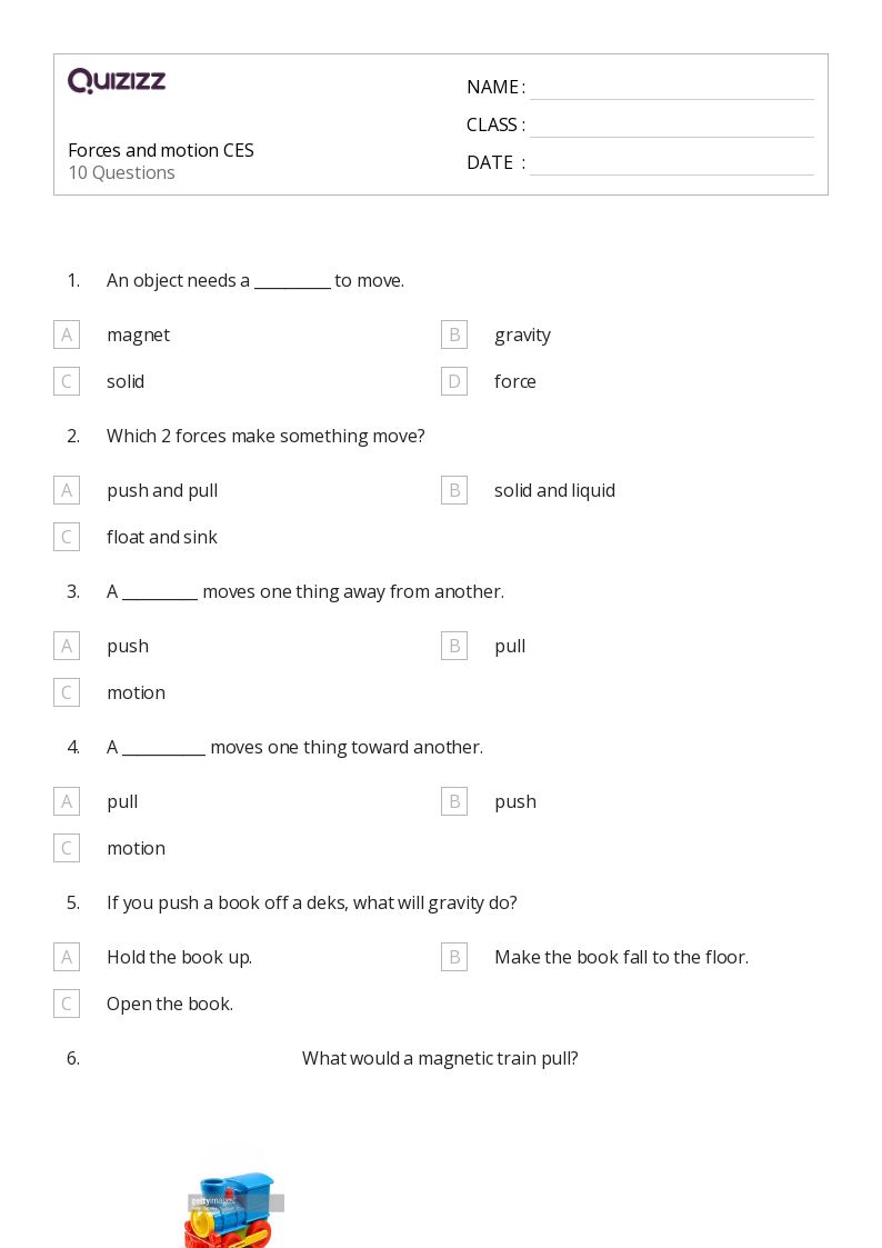50+ Forces and Interactions worksheets for 1st Grade on Quizizz Free & Printable