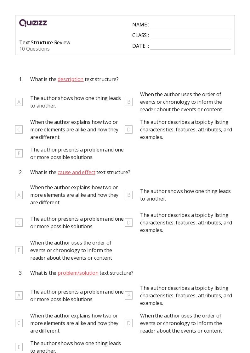 50+ Analyzing Text Structure worksheets for 8th Grade on Quizizz Free & Printable