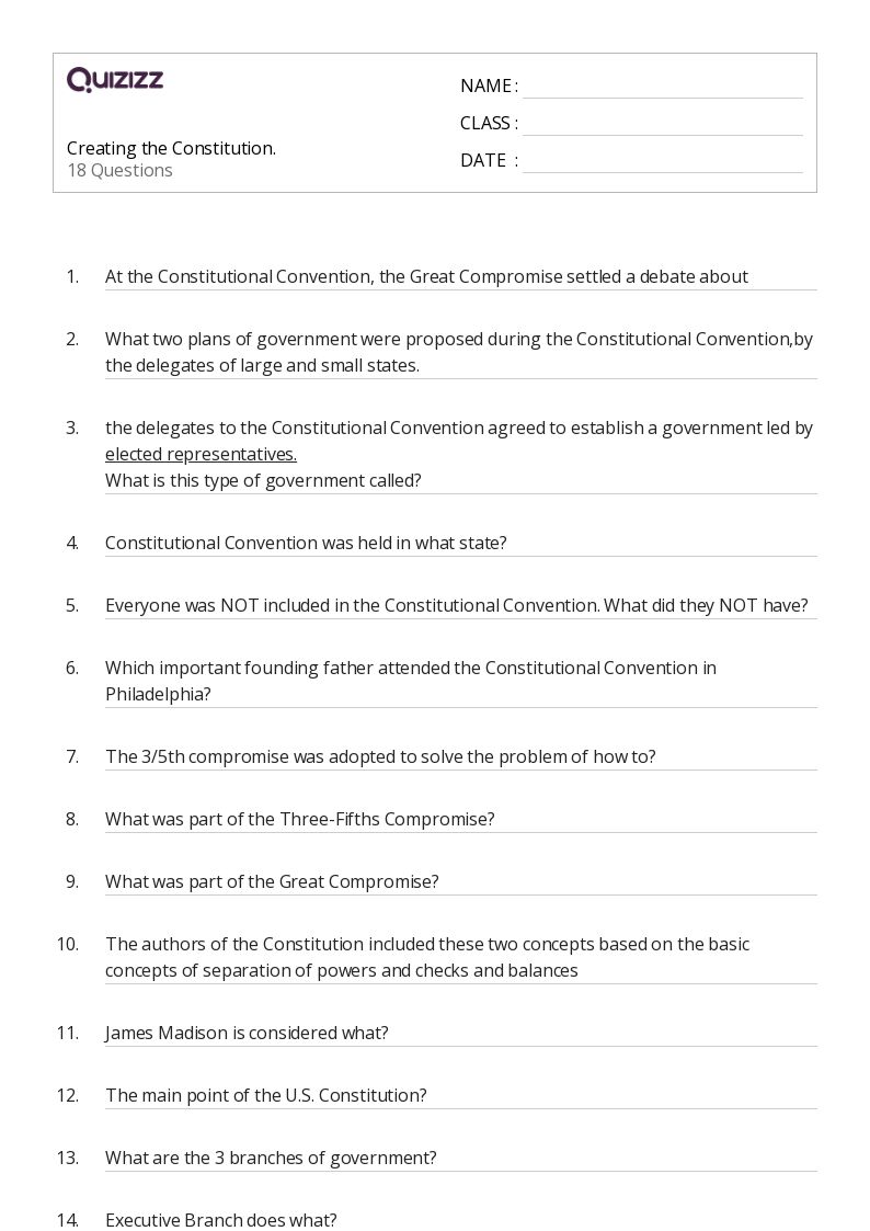 50+ the constitution worksheets for 7th Grade on Quizizz | Free & Printable