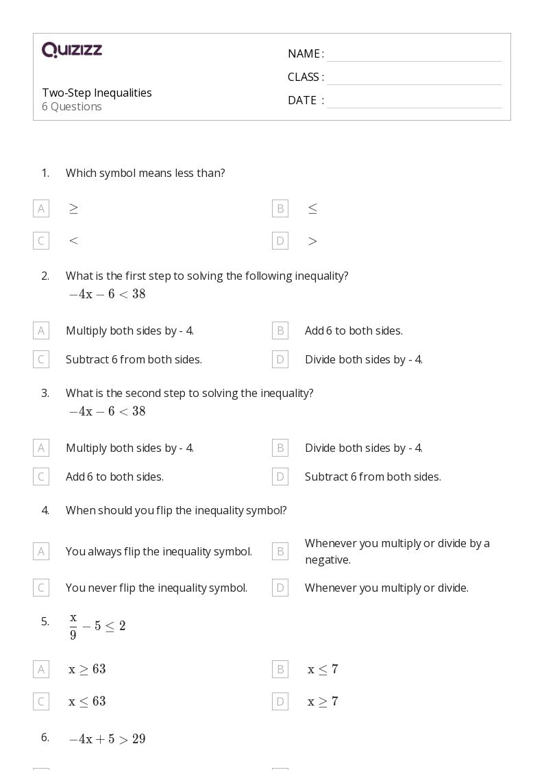 50+ TwoStep Inequalities worksheets for 5th Grade on Quizizz Free & Printable