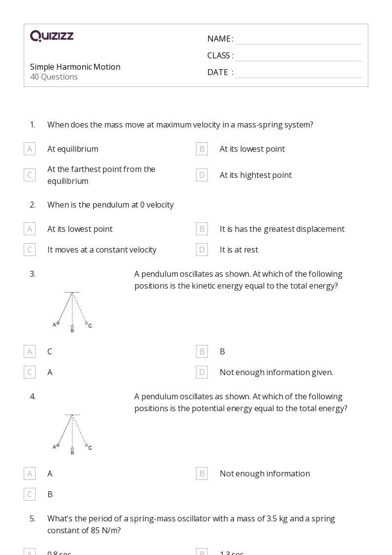 50+ simple harmonic motion worksheets on Quizizz Free & Printable