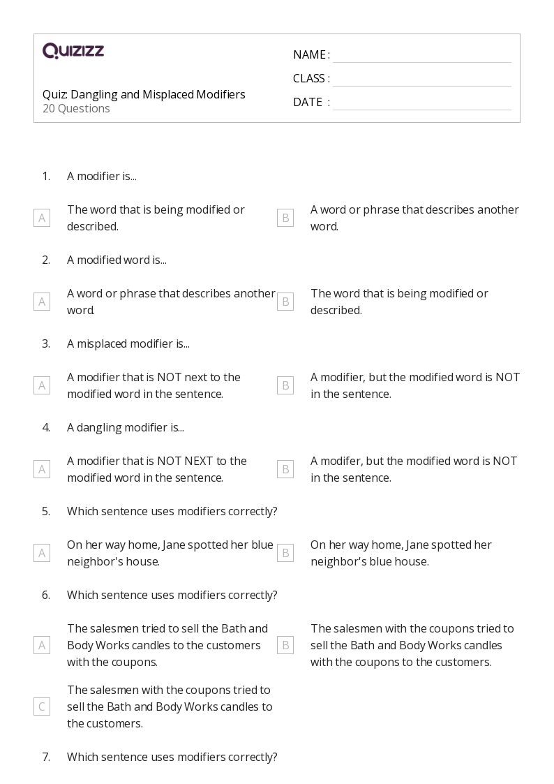50+ Misplaced and Dangling Modifiers worksheets for 6th Grade on