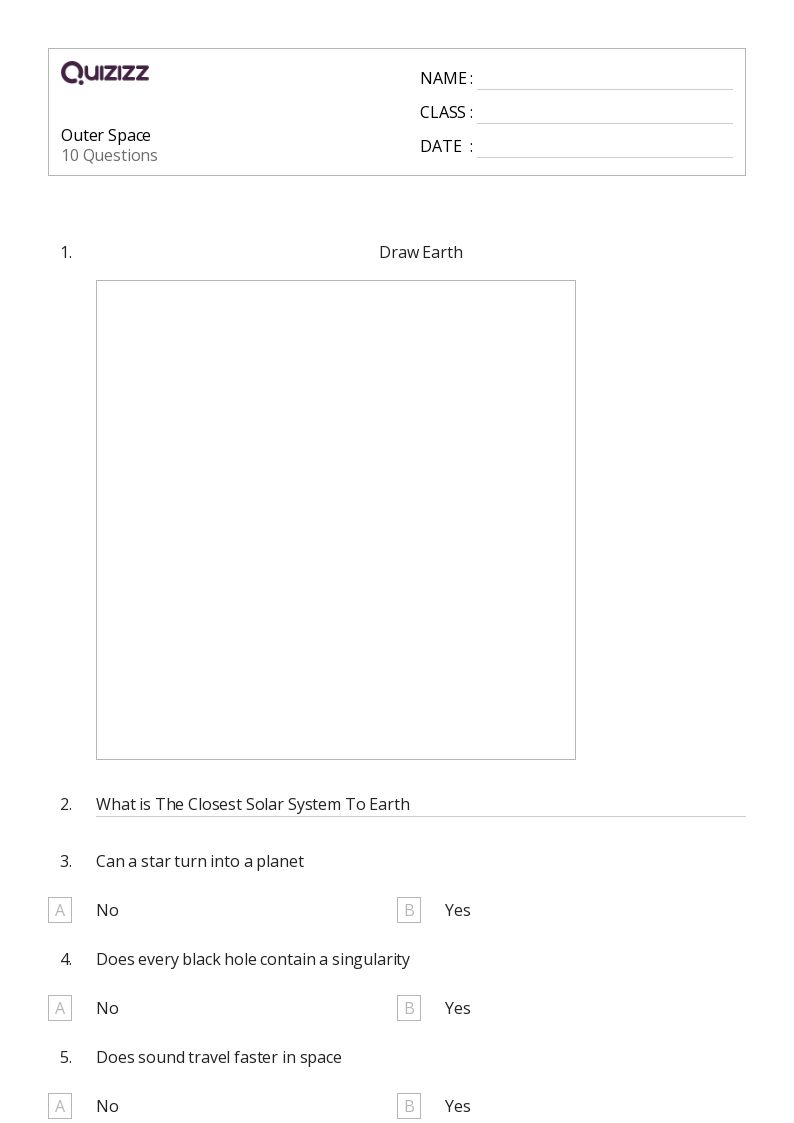 50+ Outer Space worksheets for Kindergarten on Quizizz Free & Printable