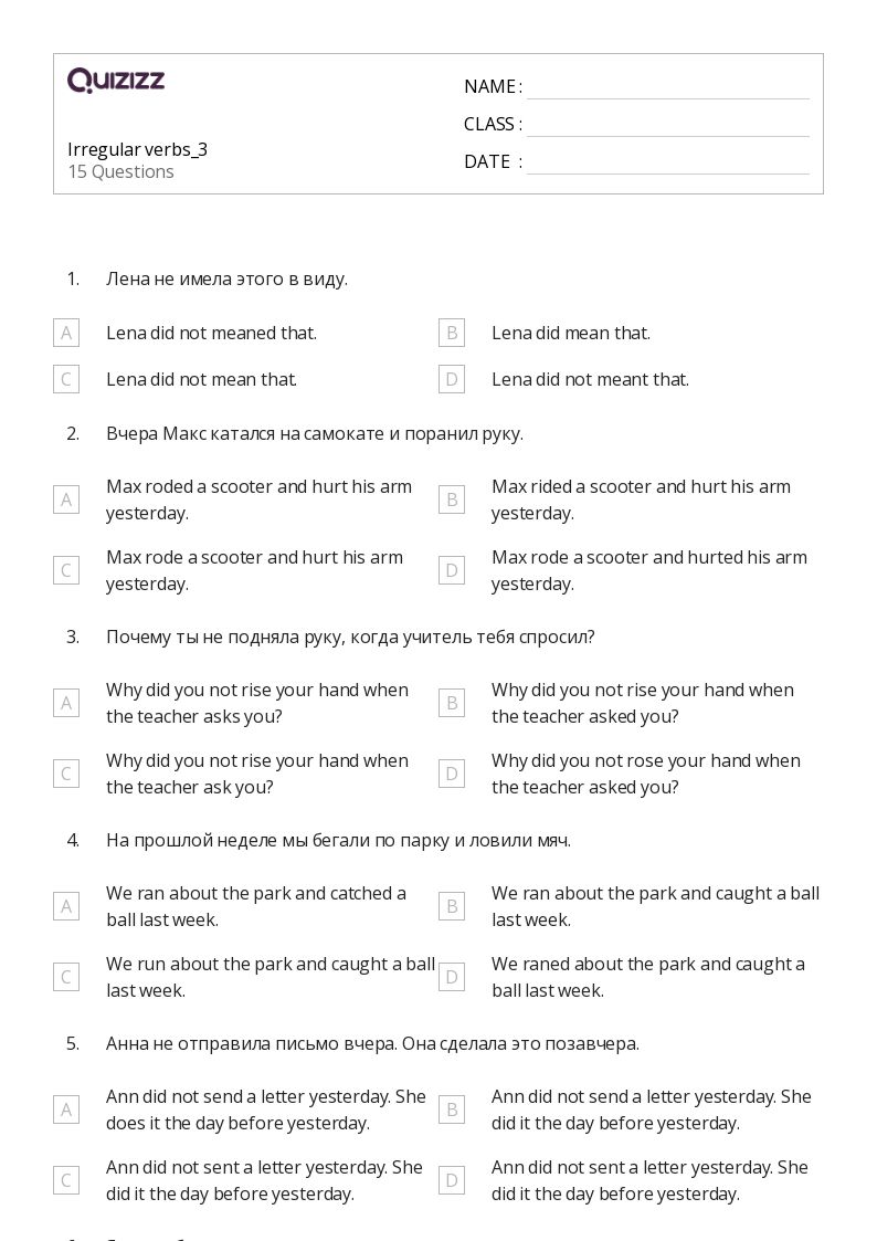 50+ Irregular Verbs worksheets for 2nd Grade on Quizizz Free & Printable