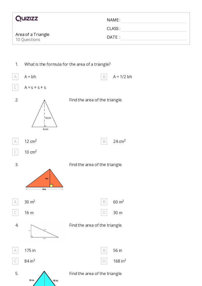 50+ Area of a Triangle worksheets for 5th Grade on Quizizz Free & Printable