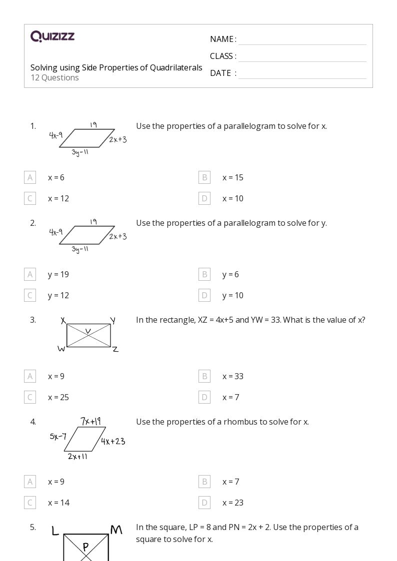 50+ properties of quadrilaterals worksheets for 9th Year on Quizizz