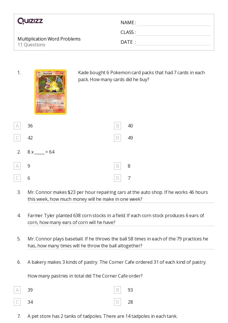 50+ Multiplication Word Problems worksheets for 4th Grade on Quizizz