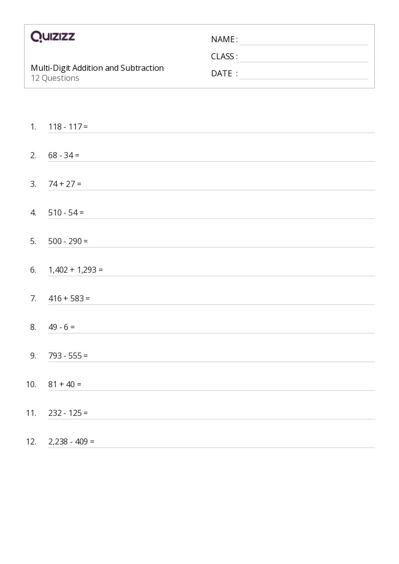 50+ Multi-Digit Addition worksheets for 4th Grade on Quizizz | Free