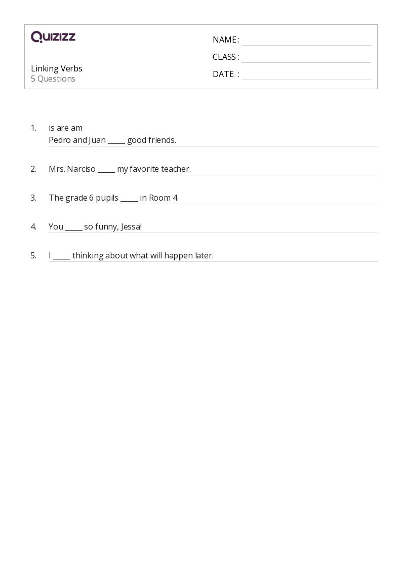 50+ Linking Verbs worksheets for 1st Grade on Quizizz Free & Printable