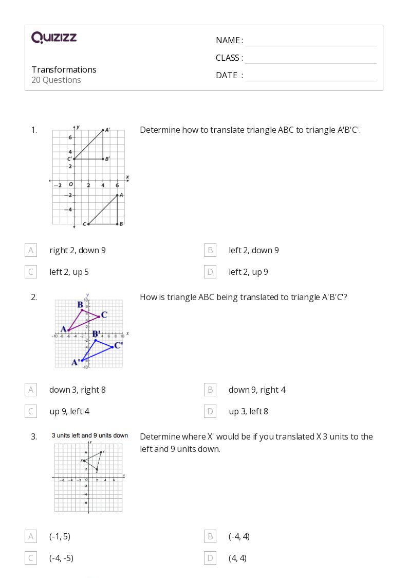 50+ Transformations worksheets for 7th Grade on Quizizz Free & Printable