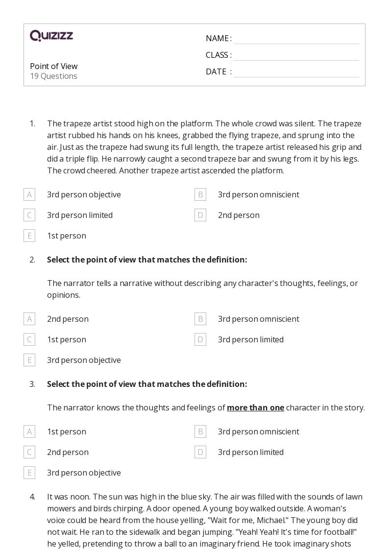 50+ Analyzing Point of View worksheets for 6th Grade on Quizizz Free & Printable