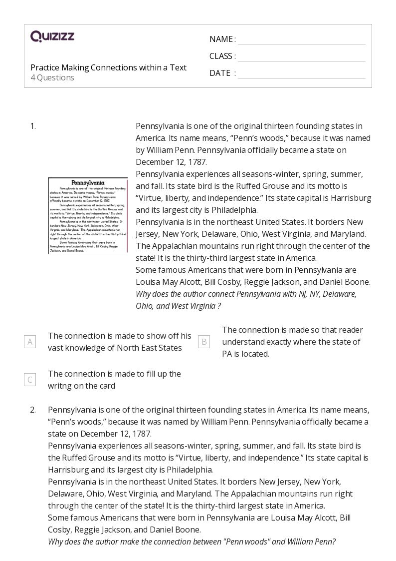 50+ Making Connections in Reading worksheets for 8th Class on Quizizz Free & Printable