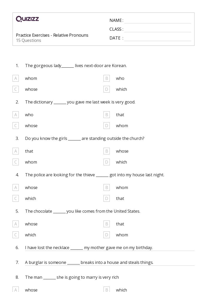 50+ Relative Pronouns worksheets for 3rd Grade on Quizizz Free & Printable