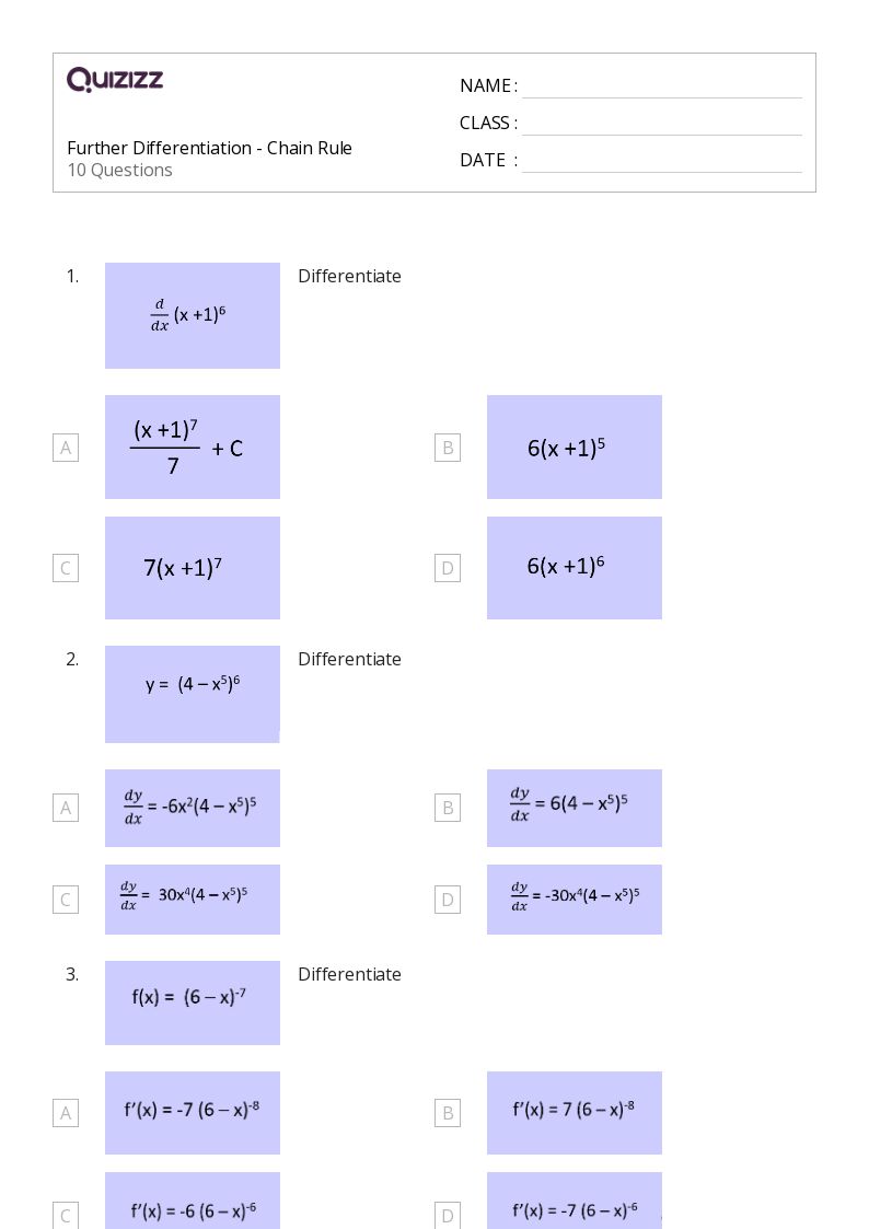 50+ chain rule worksheets on Quizizz | Free & Printable