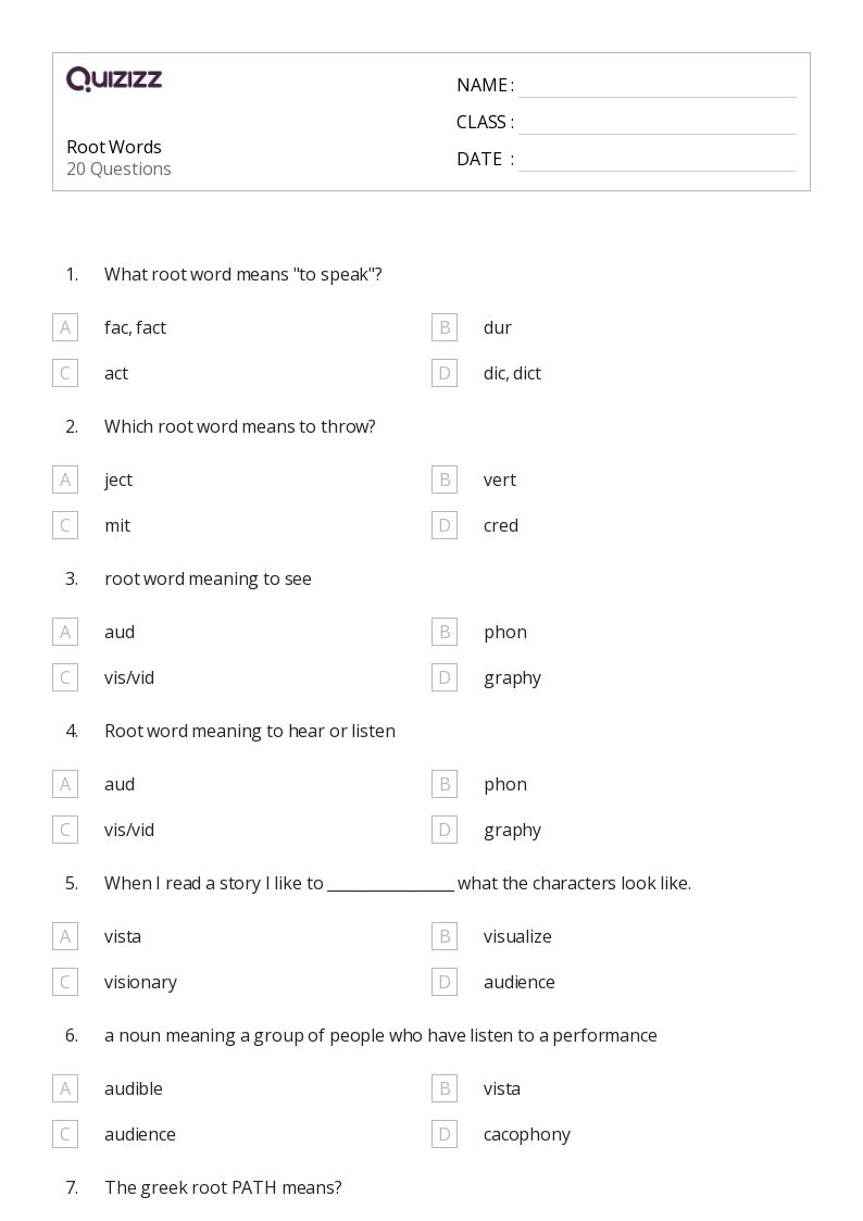 50+ Root Words worksheets for 6th Grade on Quizizz Free & Printable