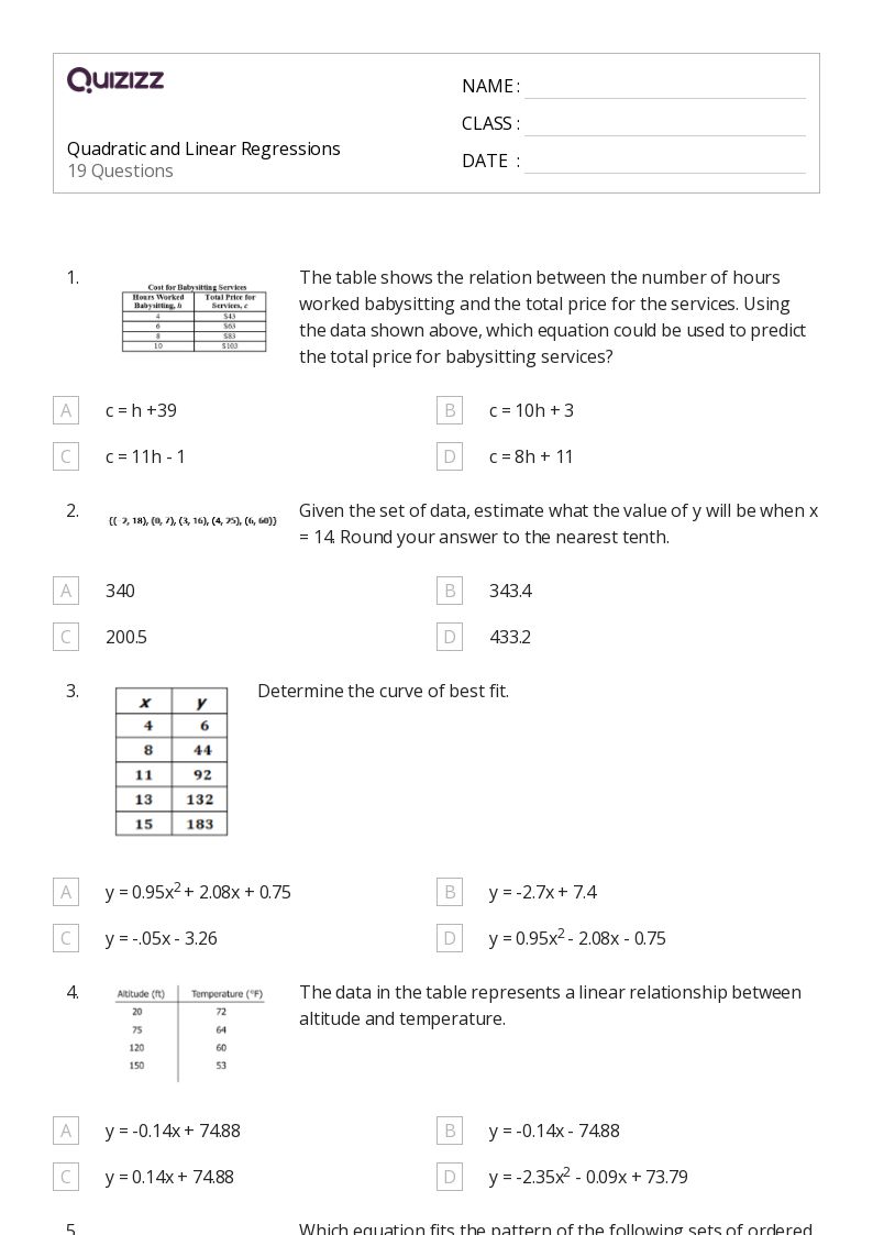 50+ regression worksheets for 10th Grade on Quizizz Free & Printable