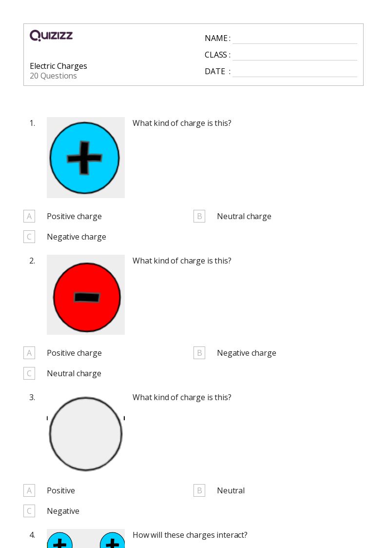 Printable electric charge Worksheets for Year 12 | Quizizz