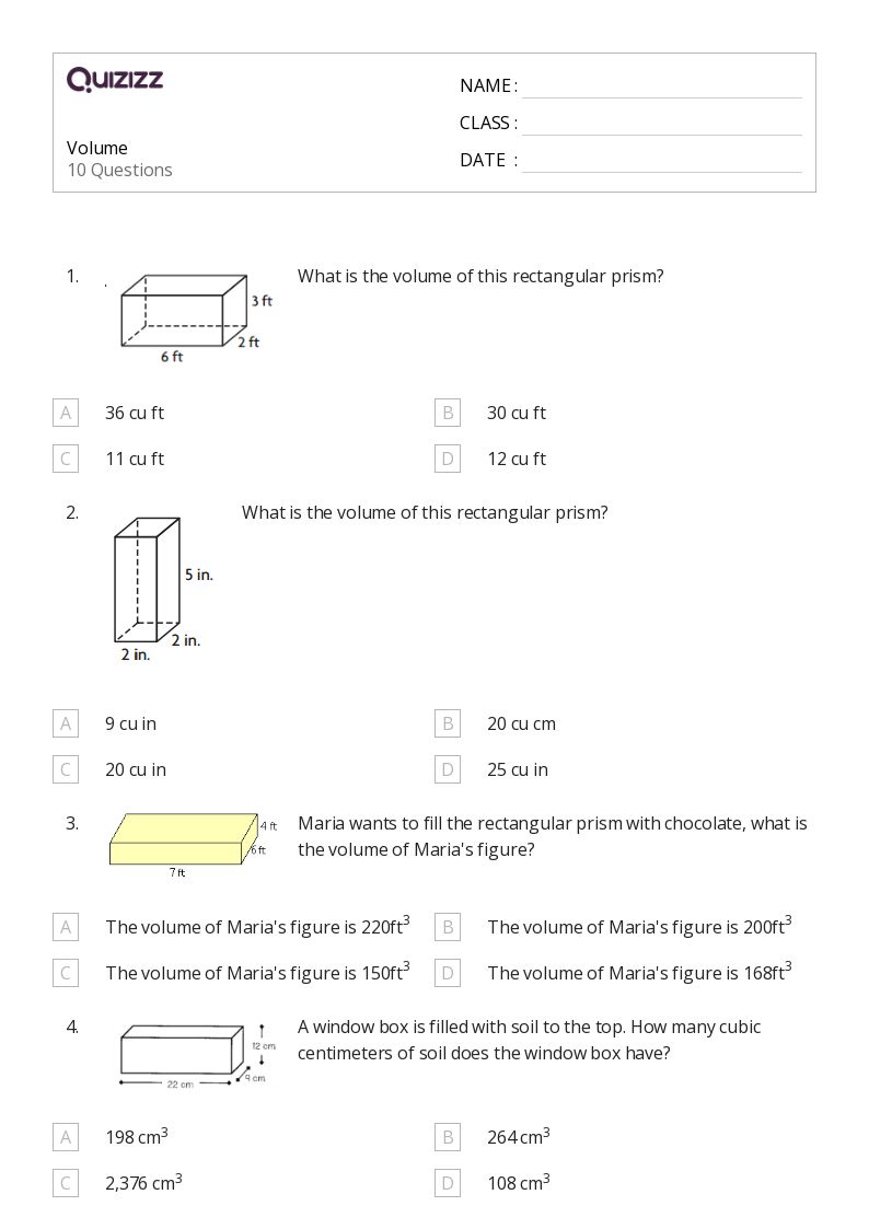 50+ Volume worksheets for 7th Grade on Quizizz | Free & Printable