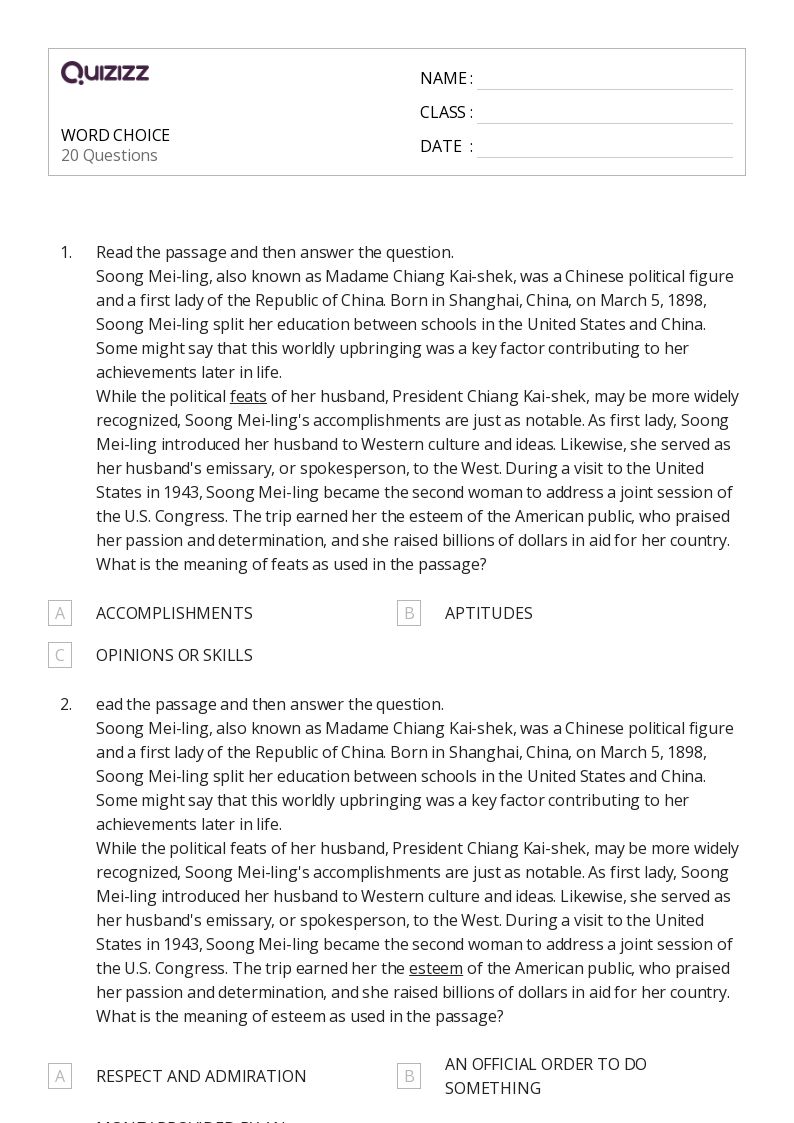 50+ Analyzing Word Choice worksheets for 8th Class on Quizizz | Free